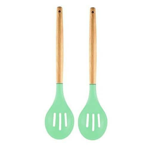 P-Plus International Silicone Cooking Spoon BPA Free 480°F Heat-Resistant Rubber Non-Stick Slotted Spoon for Mixing (pack of 2 - Green) Supply