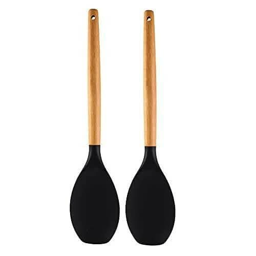 P-Plus International Premium Silicone Spatula Flexible & Heat Resistant Rubber Spatula with Wood Handle (Black – Pack of 2) Online now