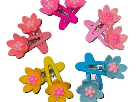 SENECIO Floral Lily Flower Colorful Tictac Hair Clip Pin Set Multicolor For Kids Girls & Women (5 Pairs) Fashion