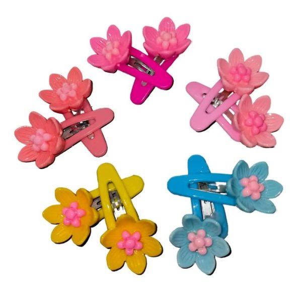 SENECIO Floral Lily Flower Colorful Tictac Hair Clip Pin Set Multicolor For Kids Girls & Women (5 Pairs) Fashion