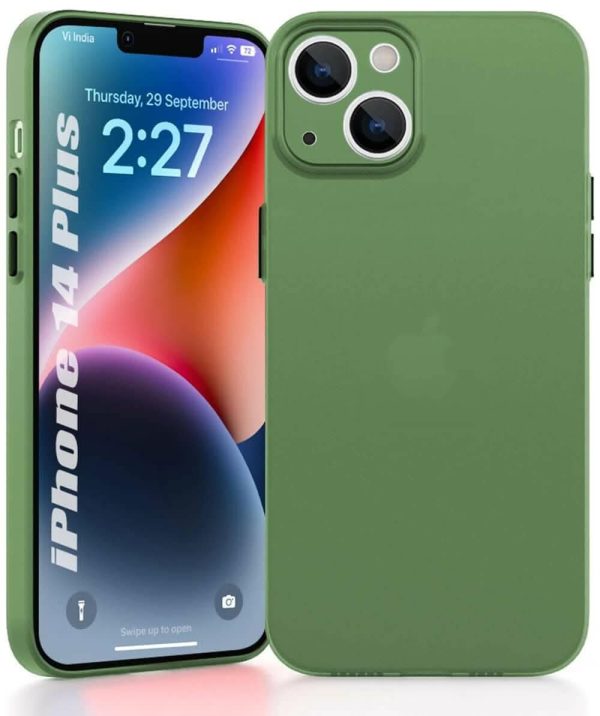 SQUIF Silicone Flexible Soft Ultra Thin Back Case For Iphone 14 Plus Cover|Semi Transparent,Full Camera Protection (Green) on Sale