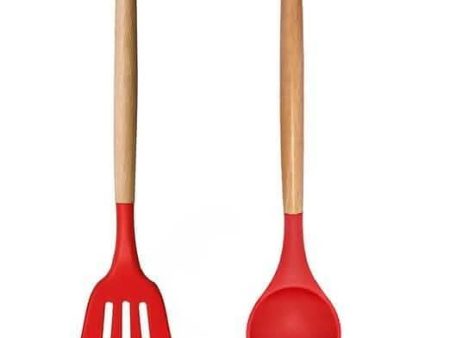 P-plus international silicone slotted spatula and soup ladle set (red, pack of 2) Cheap