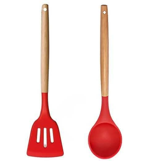 P-plus international silicone slotted spatula and soup ladle set (red, pack of 2) Cheap