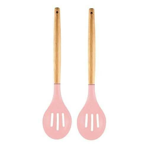 P-Plus International Silicone Cooking Spoon BPA Free 480°F Heat-Resistant Rubber Non-Stick Slotted Spoon for Mixing (pack of 2 - Pink) Online