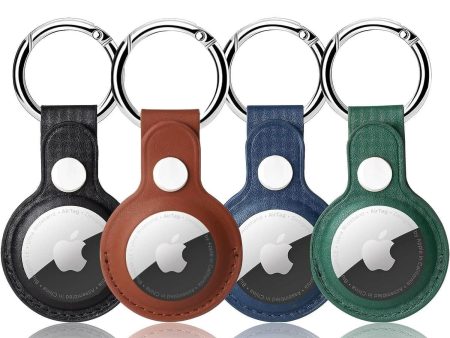 AMiRiTE ADS34 Premium Faux Leather Key Ring Holder Case Cover Compatible with Apple Airtag [ Pack of 4 ] [ Airtag Not Included ] (Black Brown Blue Green) For Sale