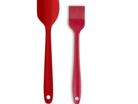 P-Plus international silicone non-stick heat resistant kitchen utensil spatula with basting brush (red) Online Sale