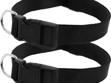 Squif Adjustable Nylon Dog Neck Collar with Safety Buckle, Metal D-Ring to Attach Leash| Dog Neck Belt (Black) | Size- M (Pack of 2) Online Hot Sale