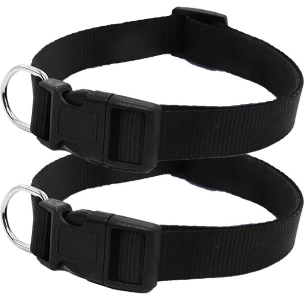 Squif Adjustable Nylon Dog Neck Collar with Safety Buckle, Metal D-Ring to Attach Leash| Dog Neck Belt (Black) | Size- M (Pack of 2) Online Hot Sale