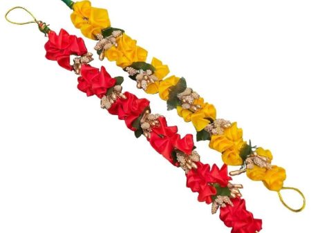 SENECIO Yellow Red Satin Bunch Floral Colorful Tiara Set Juda Flower Crown Head Piece For Bridal Wedding Festivals Hot on Sale