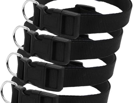 Squif Pack of 4 Adjustable Nylon Dog Neck Collar with Safety Buckle, Metal D-Ring to Attach Leash| Dog Neck Belt (Black) | Size- M Hot on Sale