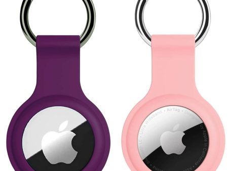 SQUIF Pack of 2 Airtag Case for Apple Airtags Silicone Case Protective Cover for Airtag Case Locator Tracker Anti-Lost Device Keychain Protection Sleeve (Dark Purple_Pink) Hot on Sale