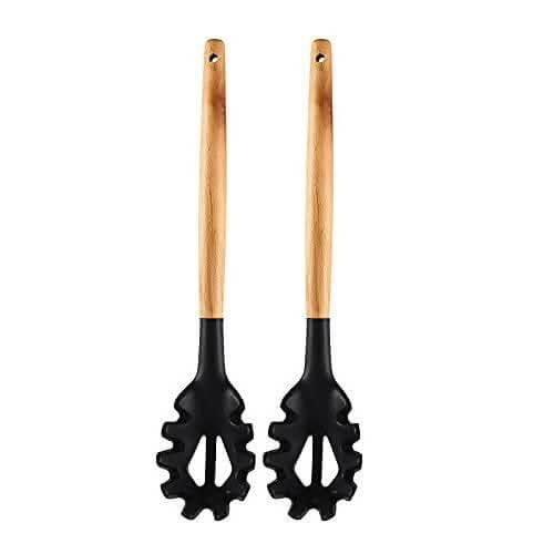 P-plus international silicone pasta fork, food grade noodle spoon (Black – pack of 2) Cheap